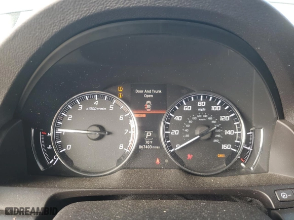 2015 Acura RLX Advance Pkg with VIN JH4KC1F97FC000997, listed as a Copart auction lot 75295404 with 67,403 mi miles and Salvage Title. Bid and sale history available at carsss.com. Image 9.