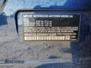 2021 BMW 5 Series 540i with VIN WBA53BJ05MWX16285, listed as a Copart auction lot 52415425 with 79,497 mi miles and Salvage Title. Bid and sale history available at DreamBid. Image 14.