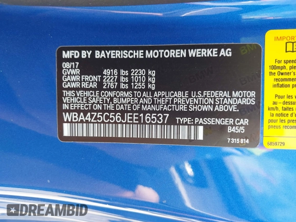 2018 BMW 4 Series 440i z VIN WBA4Z5C56JEE16537, wystawiony jako IAAI lot #42432394 z przebiegiem 56 053 mil mil oraz . Historia ofert i sprzedaży dostępna na DreamBid. Obrazek 9.