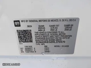 2024 Chevrolet Equinox LT with VIN 3GNAXKEG2RL370570, listed as a IAAI auction lot 41290387 with 2,523 mi miles. Bid and sale history available at carsss.com. Image 9.