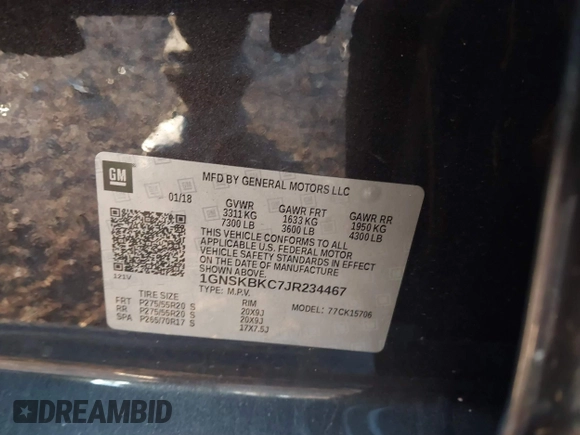 2018 Chevrolet Tahoe LT with VIN 1GNSKBKC7JR234467, listed as a IAAI auction lot 41276741 with 132,327 mi miles and . Bid and sale history available at DreamBid. Image 9.