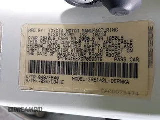 2013 Toyota Corolla L with VIN 5YFBU4EEXDP099379, listed as a IAAI auction lot 42036490 with 222,950 mi miles and . Bid and sale history available at DreamBid. Image 9.
