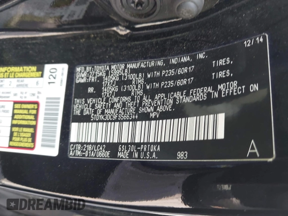 2015 Toyota Sienna XLE with VIN 5TDYK3DC9FS566344, listed as a IAAI auction lot 42049288 with 154,337 mi miles. Bid and sale history available at carsss.com. Image 9.