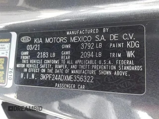 2021 Kia Forte LXS z VIN 3KPF24ADXME356322, wystawiony jako IAAI lot #42237624 z przebiegiem 52 609 mil mil oraz . Historia ofert i sprzedaży dostępna na DreamBid. Obrazek 9.