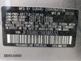 2024 Subaru Impreza with VIN JF1GUABC1R8346532, listed as a Copart auction lot 71314584 with 3,709 mi miles and Salvage Title. Bid and sale history available at carsss.com. Image 14.
