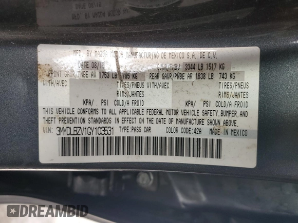 2016 Scion iA with VIN 3MYDLBZV1GY103531, listed as a Copart auction lot 42111955 with 104,882 mi miles and Salvage Title. Bid and sale history available at carsss.com. Image 12.