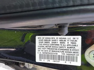 2012 Honda Civic LX with VIN 19XFB2F5XCE374193, listed as a IAAI auction lot 42158938 with 157,183 mi miles and . Bid and sale history available at DreamBid. Image 9.