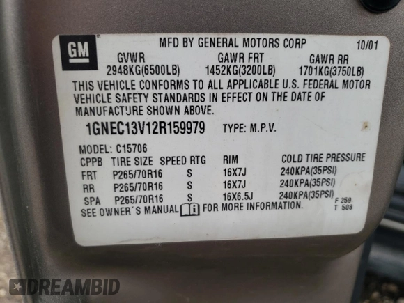 2002 Chevrolet Tahoe LS with VIN 1GNEC13V12R159979, listed as a Copart auction lot 78941184 with 93,775 mi miles and Salvage Title. Bid and sale history available at carsss.com. Image 14.