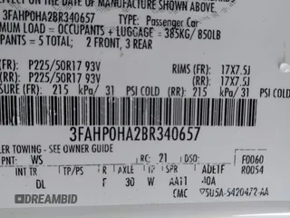 2011 Ford Fusion SE with VIN 3FAHP0HA2BR340657, listed as a IAAI auction lot 41899051 with 100,487 mi miles. Bid and sale history available at carsss.com. Image 9.