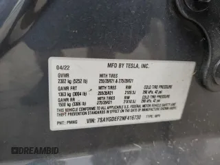 2022 Tesla Model Y Performance with VIN 7SAYGDEF2NF416730, listed as a Copart auction lot 47657945 with 40,738 mi miles and Salvage Title. Bid and sale history available at DreamBid. Image 13.