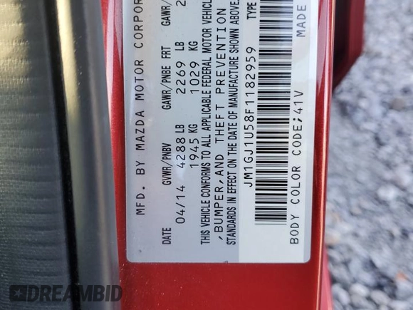 2015 Mazda 6 i Sport with VIN JM1GJ1U58F1182959, listed as a Copart auction lot 52300685 with 54,598 mi miles and Non Repairable. Bid and sale history available at carsss.com. Image 12.