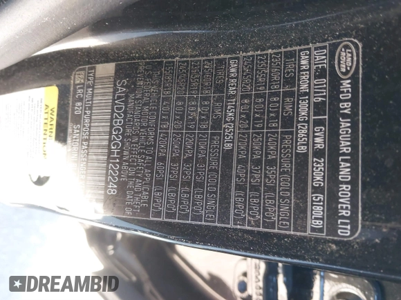 2016 Land Rover Range Rover Evoque HSE Dynamic with VIN SALVD2BG2GH122248, listed as a IAAI auction lot 41622563 with Not provided miles and . Bid and sale history available at DreamBid. Image 9.