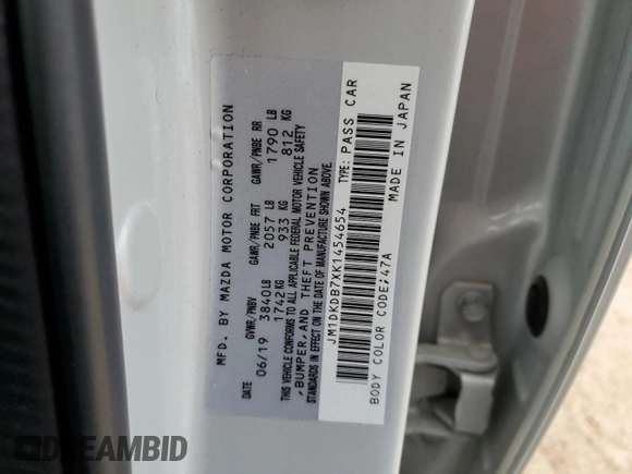 2019 Mazda CX-3 Sport with VIN JM1DKDB7XK1454654, listed as a Copart auction lot 51234285 with 34,390 mi miles and Salvage Title. Bid and sale history available at carsss.com. Image 16.