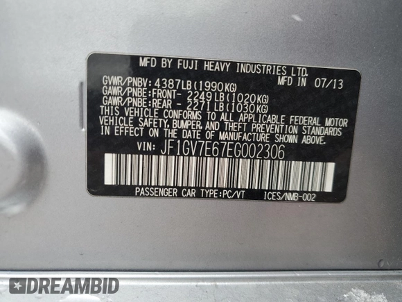 2014 Subaru WRX WRX z VIN JF1GV7E67EG002306, wystawiony jako Copart lot #53894485 z przebiegiem 98 448 mil mil oraz Szkoda całkowita • Salvage title. Historia ofert i sprzedaży dostępna na DreamBid. Obrazek 12.