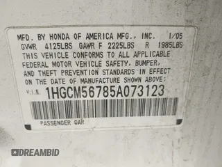 2005 Honda Accord EX with VIN 1HGCM56785A073123, listed as a IAAI auction lot 42272640 with 114,655 mi miles and . Bid and sale history available at DreamBid. Image 9.