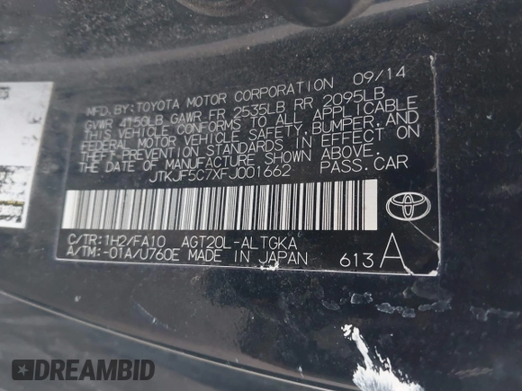 2015 Scion tC with VIN JTKJF5C7XFJ001662, listed as a IAAI auction lot 41843123 with 128,851 mi miles. Bid and sale history available at carsss.com. Image 9.