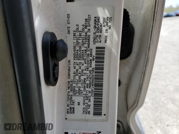 2005 Toyota 4Runner SR5 with VIN JTEBT14R950057489, listed as a Copart auction lot 52220245 with 287,061 mi miles and Salvage Title. Bid and sale history available at DreamBid. Image 15.