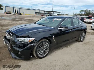 2021 Genesis G70 2.0T with VIN KMTG64LA9MU076535, listed as a Copart auction lot 42027754 with 20,446 mi miles. Bid and sale history available at carsss.com. Image 1.
