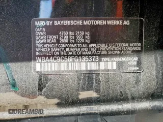 2015 BMW 4 Series 428i xDrive with VIN WBA4C9C58FG135373, listed as a Copart auction lot 58545155 with 122,732 mi miles and Salvage title. Bid and sale history available at DreamBid. Image 13.