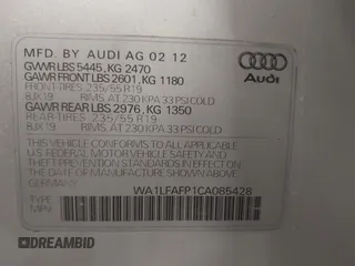 2012 Audi Q5 2.0T Premium Plus with VIN WA1LFAFP1CA085428, listed as a IAAI auction lot 41538092 with 1 mi miles. Bid and sale history available at carsss.com. Image 9.