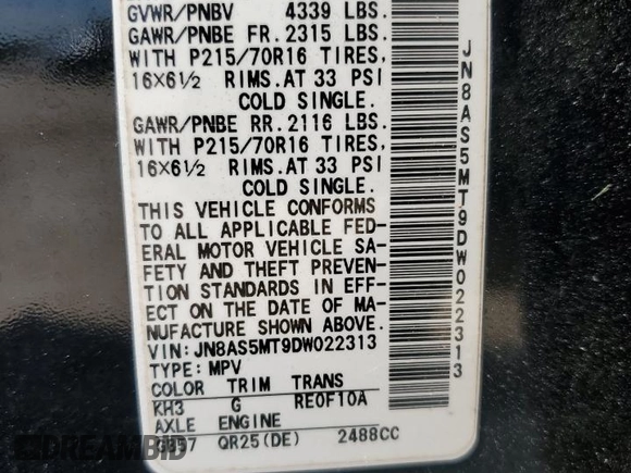 2013 Nissan Rogue S with VIN JN8AS5MT9DW022313, listed as a Copart auction lot 53210925 with 160,211 mi miles and Salvage Title. Bid and sale history available at carsss.com. Image 14.