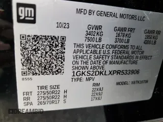 2023 GMC Yukon Denali with VIN 1GKS2DKLXPR533906, listed as a Copart auction lot 43274954 with 658 mi miles. Bid and sale history available at carsss.com. Image 14.