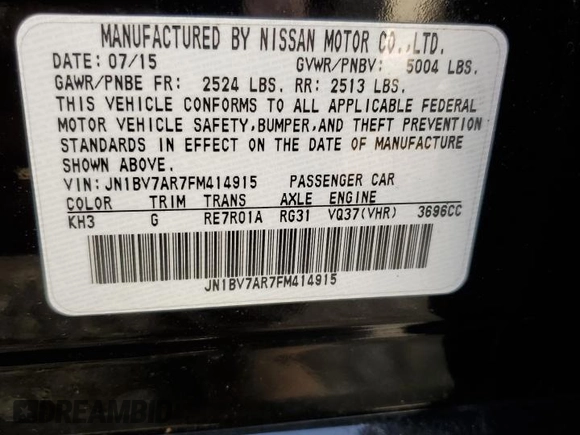 2015 Infiniti Q50 Sport with VIN JN1BV7AR7FM414915, listed as a Copart auction lot 59598875 with 168,160 mi miles and Salvage title. Bid and sale history available at DreamBid. Image 12.