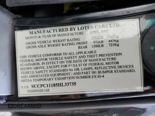 2005 Lotus Elise z VIN SCCPC11185HL33735, wystawiony jako Copart lot #45533345 z przebiegiem 88 155 mil mil oraz Szkody całkowita. Historia ofert i sprzedaży dostępna na DreamBid. Obrazek 12.