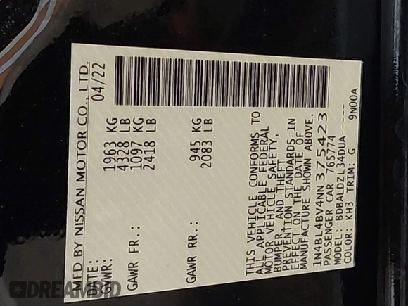 2022 Nissan Altima S z VIN 1N4BL4BV4NN375423, wystawiony jako IAAI lot #42092507 z przebiegiem 26 689 mil mil oraz . Historia ofert i sprzedaży dostępna na DreamBid. Obrazek 9.
