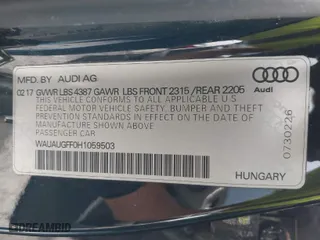 2017 Audi A3 Sedan Premium with VIN WAUAUGFF0H1059503, listed as a IAAI auction lot 41882348 with 121,258 mi miles. Bid and sale history available at carsss.com. Image 9.
