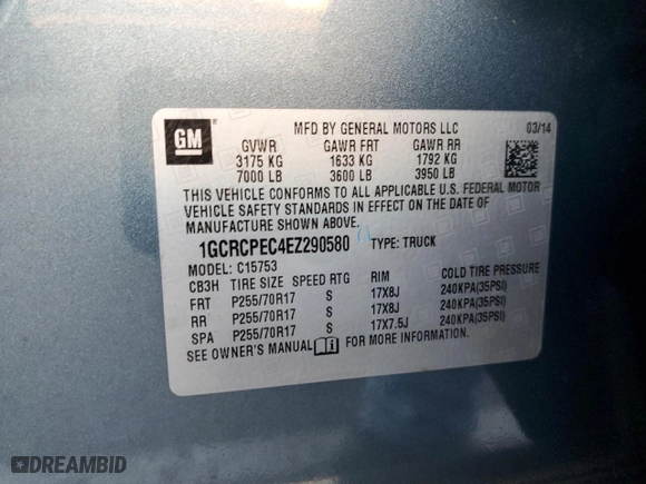 2014 Chevrolet Silverado 1500 Work Truck with VIN 1GCRCPEC4EZ290580, listed as a Copart auction lot 85796414 with 118,325 mi miles and Salvage Title. Bid and sale history available at carsss.com. Image 13.