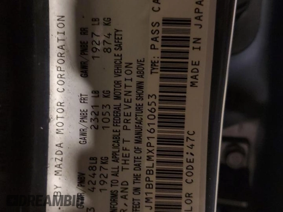 2023 Mazda 3 S Carbon Edition with VIN JM1BPBLMXP1610653, listed as a Copart auction lot 43354925 with Not Provided miles and Salvage Title. Bid and sale history available at DreamBid. Image 12.
