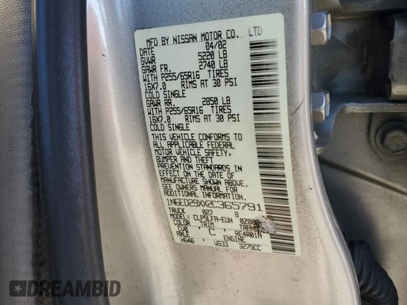 2002 Nissan Frontier SE with VIN 1N6ED29XX2C365791, listed as a Copart auction lot 45404255 with 150,903 mi miles and Salvage title. Bid and sale history available at DreamBid. Image 12.