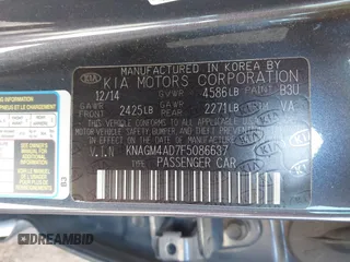 2015 Kia Optima with VIN KNAGM4AD7F5086637, listed as a IAAI auction lot 42112228 with 187,278 mi miles and . Bid and sale history available at DreamBid. Image 9.