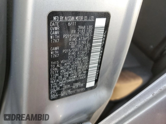 2011 Nissan Juke SV with VIN JN8AF5MR8BT019409, listed as a Copart auction lot 87887915 with 169,030 mi miles and Clean Title. Bid and sale history available at DreamBid. Image 13.