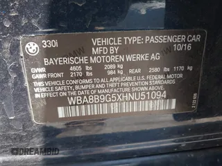 2017 BMW 3 Series 330i с VIN WBA8B9G5XHNU51094, выставлен на аукционе IAAI как лот 42489396 с пробегом 66 100 миль миль и . История ставок и продаж доступна на DreamBid. Изображение 9.