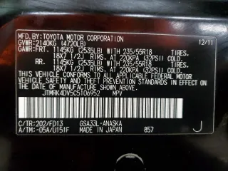 2012 Toyota RAV4 Sport with VIN JTMRK4DV5C5106952, listed as a Copart auction lot 43427795 with 269,126 mi miles and Clean Title. Bid and sale history available at carsss.com. Image 13.