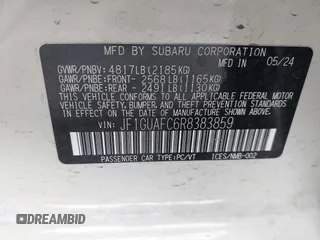2024 Subaru Impreza Special Sports z VIN JF1GUAFC6R8383859, wystawiony jako IAAI lot #41659424 z przebiegiem 5 009 mil mil oraz . Historia ofert i sprzedaży dostępna na DreamBid. Obrazek 9.