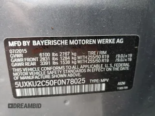 2015 BMW X6 xDrive35i with VIN 5UXKU2C50F0N78025, listed as a Copart auction lot 72994132 with 82,770 mi miles. Bid and sale history available at carsss.com. Image 13.