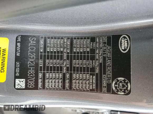 2020 Land Rover Discovery Sport SE R-Dynamic with VIN SALCL2FX2LH837089, listed as a Copart auction lot 66073924 with 0 mi miles and Salvage Title. Bid and sale history available at carsss.com. Image 14.