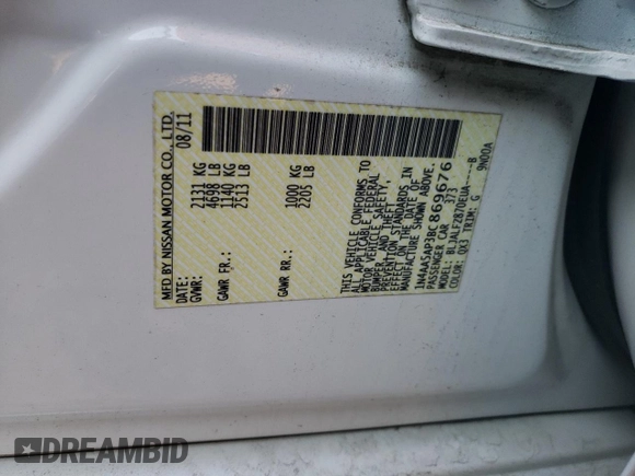 2011 Nissan Maxima S z VIN 1N4AA5AP3BC869676, wystawiony jako Copart lot #79644934 z przebiegiem Nie podano mil oraz Szkoda całkowita • Salvage title. Historia ofert i sprzedaży dostępna na DreamBid. Obrazek 12.