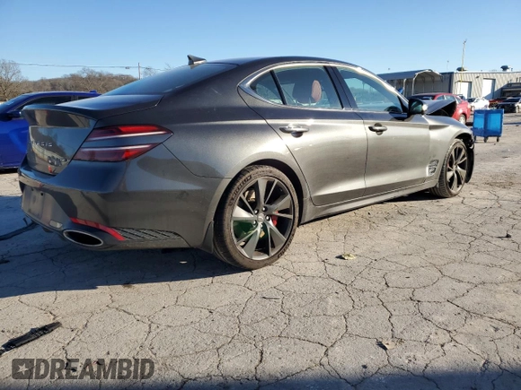 2023 Genesis G70 3.3T with VIN KMTG54TE1PU129108, listed as a Copart auction lot 89346275 with 22,457 mi miles and Salvage Title. Bid and sale history available at DreamBid. Image 3.