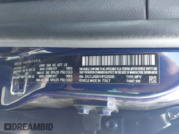 2017 Jeep Renegade Latitude z VIN ZACCJABB1HPG29285, wystawiony jako IAAI lot #42081075 z przebiegiem 62 311 mil mil oraz . Historia ofert i sprzedaży dostępna na DreamBid. Obrazek 9.