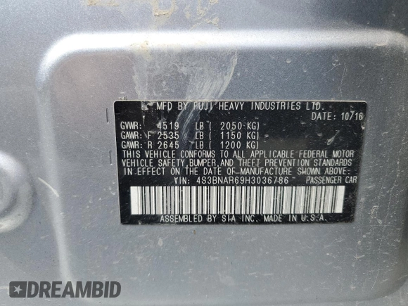 2017 Subaru Legacy Special Sports with VIN 4S3BNAR69H3036786, listed as a Copart auction lot 64166145 with 157,866 mi miles and Salvage title. Bid and sale history available at DreamBid. Image 12.