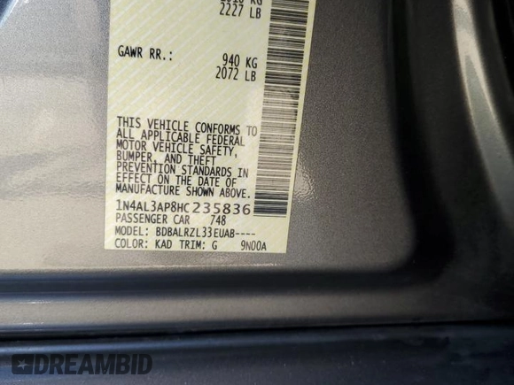 2017 Nissan Altima S with VIN 1N4AL3AP8HC235836, listed as a Copart auction lot 64026145 with 131,769 mi miles and Salvage title. Bid and sale history available at DreamBid. Image 12.