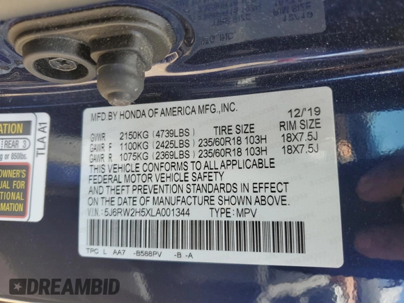 2020 Honda CR-V EX z VIN 5J6RW2H5XLA001344, wystawiony jako Copart lot #57785155 z przebiegiem 32 960 mil mil oraz Szkoda całkowita • Salvage title. Historia ofert i sprzedaży dostępna na DreamBid. Obrazek 13.