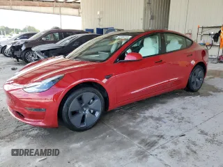 2022 Tesla Model 3 with VIN 5YJ3E1EA0NF329568, listed as a Copart auction lot 52594205 with 27,446 mi miles and Non Repairable. Bid and sale history available at carsss.com. Image 1.