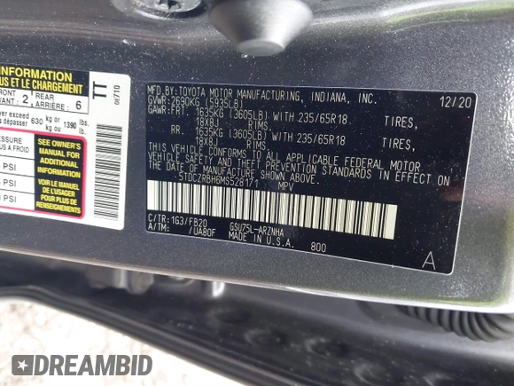2021 Toyota Highlander L z VIN 5TDCZRBH6MS528171, wystawiony jako IAAI lot #40330366 z przebiegiem 75 297 mil mil oraz . Historia ofert i sprzedaży dostępna na DreamBid. Obrazek 9.