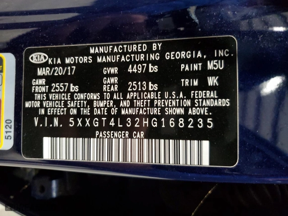 2017 Kia Optima LX with VIN 5XXGT4L32HG168235, listed as a Copart auction lot 85799644 with NaN miles and Clean Title. Bid and sale history available at carsss.com. Image 12.