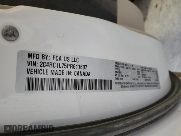 2023 Chrysler Pacifica Hybrid Touring L with VIN 2C4RC1L75PR611607, listed as a Copart auction lot 61475985 with 63,241 mi miles and Clean title. Bid and sale history available at DreamBid. Image 13.